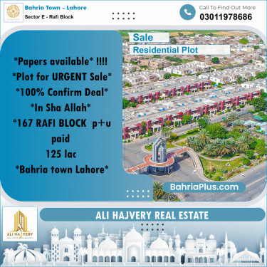 Residential Plot for Sale in Sector E - Rafi Block -  Bahria Town, Lahore - (BP-194364)