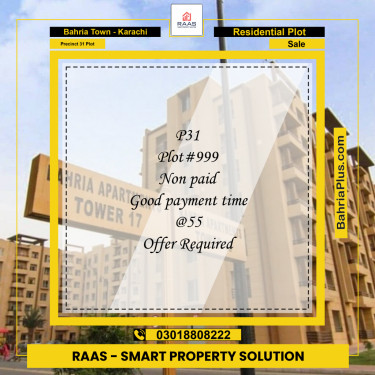 Residential Plot for Sale in Precinct 31 Plot -  Bahria Town, Karachi - (BP-194467)