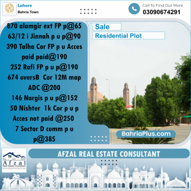 Residential Plot for Sale in Bahria Town, Lahore - (BP-194633)