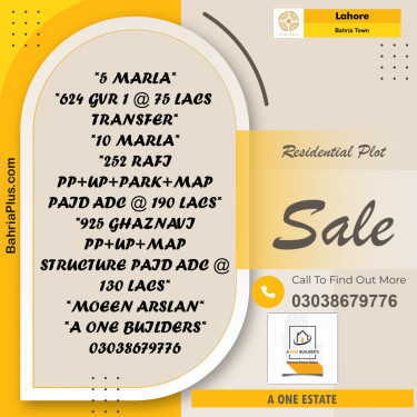 Residential Plot for Sale in Bahria Town, Lahore - (BP-194707)
