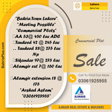 Commercial Plot for Sale in Bahria Town, Lahore - (BP-194717)