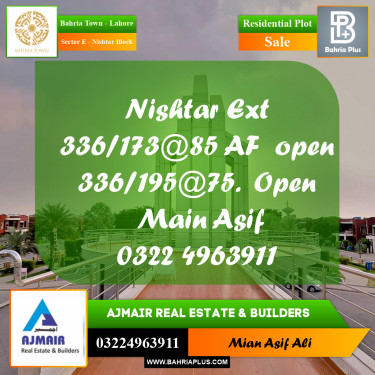 Residential Plot for Sale in Sector E - Nishtar Block -  Bahria Town, Lahore - (BP-194833)