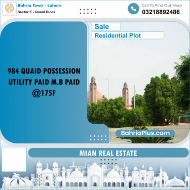 Residential Plot for Sale in Sector E - Quaid Block -  Bahria Town, Lahore - (BP-194880)