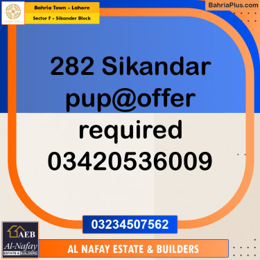 Residential Plot for Sale in Sector F - Sikander Block -  Bahria Town, Lahore - (BP-194908)