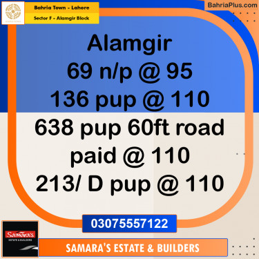 Residential Plot for Sale in Sector F - Alamgir Block -  Bahria Town, Lahore - (BP-195002)