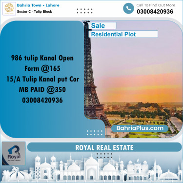 Residential Plot for Sale in Sector C - Tulip Block -  Bahria Town, Lahore - (BP-195041)