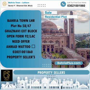 Residential Plot for Sale in Sector F - Ghaznavi Ext. Block -  Bahria Town, Lahore - (BP-195130)