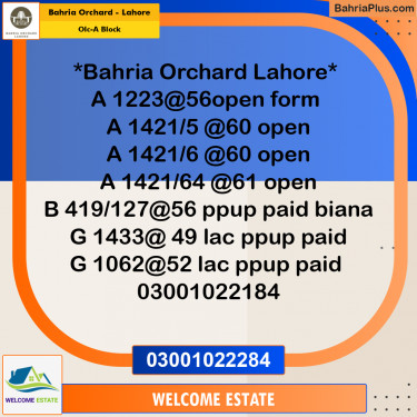 Residential Plot for Sale in OLC-A Block -  Bahria Orchard, Lahore - (BP-195230)