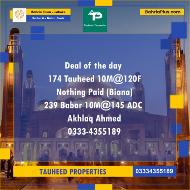 Residential Plot for Sale in Sector A - Babar Block -  Bahria Town, Lahore - (BP-195322)