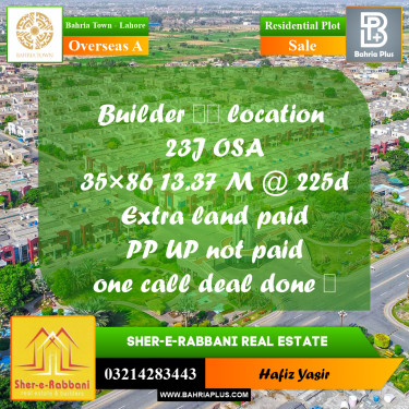 Residential Plot for Sale in Overseas A -  Bahria Town, Lahore - (BP-195355)