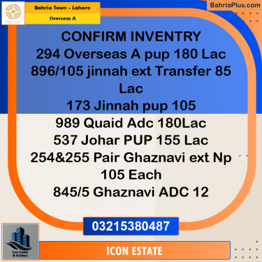Residential Plot for Sale in Overseas A -  Bahria Town, Lahore - (BP-195376)