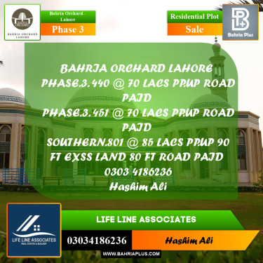 Residential Plot for Sale in Phase 3 -  Bahria Orchard, Lahore - (BP-195413)