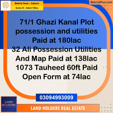 Residential Plot for Sale in Sector B - Safari Villas -  Bahria Town, Lahore - (BP-195442)