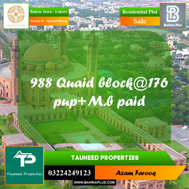 Residential Plot for Sale in Sector E - Quaid Block -  Bahria Town, Lahore - (BP-195454)