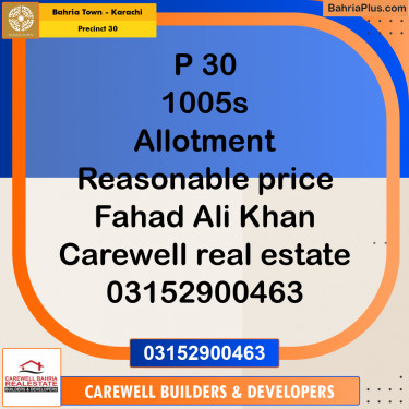 250 Sq. Yards Residential Plot for Sale in Precinct 30 -  Bahria Town, Karachi - (BP-195479)