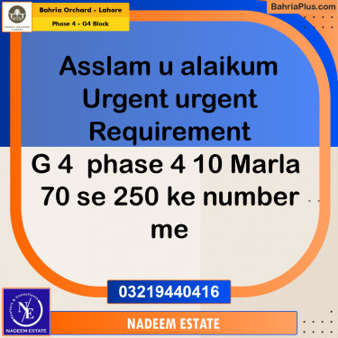 Residential Plot for Sale in Phase 4 - G4 Block -  Bahria Orchard, Lahore - (BP-195493)