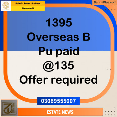 Residential Plot for Sale in Overseas B -  Bahria Town, Lahore - (BP-195549)