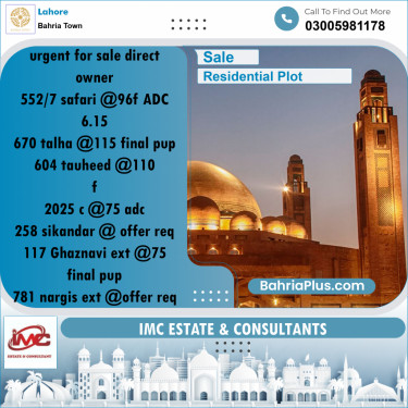Residential Plot for Sale in Bahria Town, Lahore - (BP-195587)
