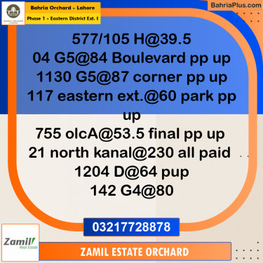 Residential Plot for Sale in Phase 1 - Eastern District Ext. I -  Bahria Orchard, Lahore - (BP-195605)