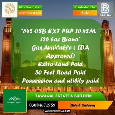 Residential Plot for Sale in Overseas B Ext -  Bahria Town, Lahore - (BP-195682)