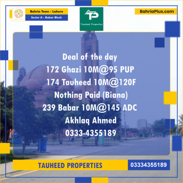 Residential Plot for Sale in Sector A - Babar Block -  Bahria Town, Lahore - (BP-195724)