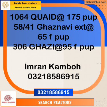 Residential Plot for Sale in Sector E - Quaid Block -  Bahria Town, Lahore - (BP-195725)