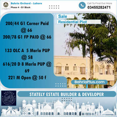 Residential Plot for Sale in Phase 4 - G1 Block -  Bahria Orchard, Lahore - (BP-195740)