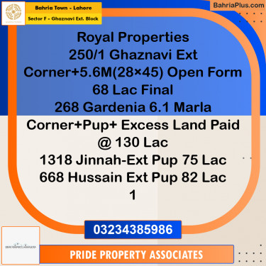 Residential Plot for Sale in Sector F - Ghaznavi Ext. Block -  Bahria Town, Lahore - (BP-195794)