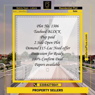 Residential Plot for Sale in Sector F - Tauheed Block -  Bahria Town, Lahore - (BP-195823)