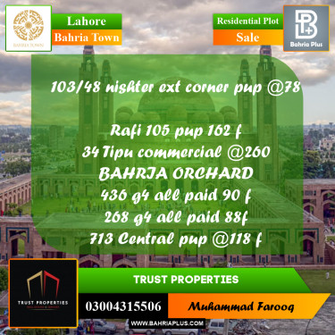 Residential Plot for Sale in Bahria Town, Lahore - (BP-195827)