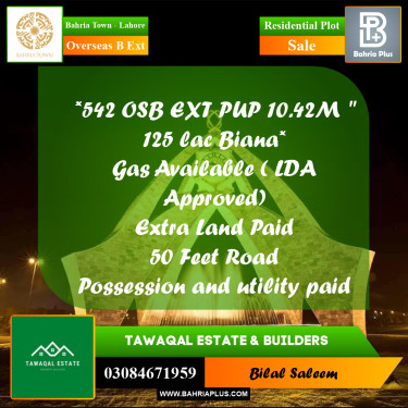 Residential Plot for Sale in Overseas B Ext -  Bahria Town, Lahore - (BP-195878)