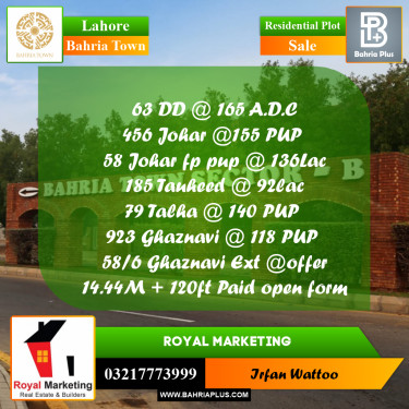 Residential Plot for Sale in Bahria Town, Lahore - (BP-195930)