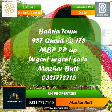 Residential Plot for Sale in Bahria Town, Lahore - (BP-196081)