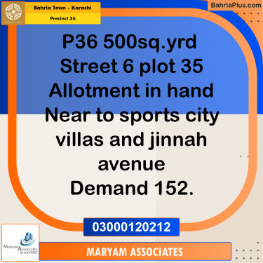 Residential Plot for Sale in Precinct 36 -  Bahria Town, Karachi - (BP-196107)