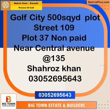 500 Sq. Yards Residential Plot for Sale in Precinct 20 Golf -  Bahria Town, Karachi - (BP-196209)