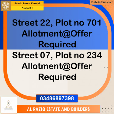 250 Sq. Yards Residential Plot for Sale in Precinct 21 -  Bahria Town, Karachi - (BP-196246)
