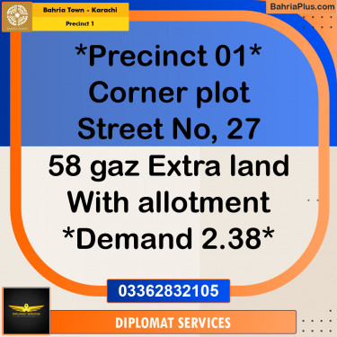 250 Sq. Yards Residential Plot for Sale in Precinct 1 -  Bahria Town, Karachi - (BP-196268)
