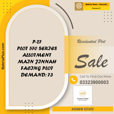 Residential Plot for Sale in Precinct 27 -  Bahria Town, Karachi - (BP-196419)
