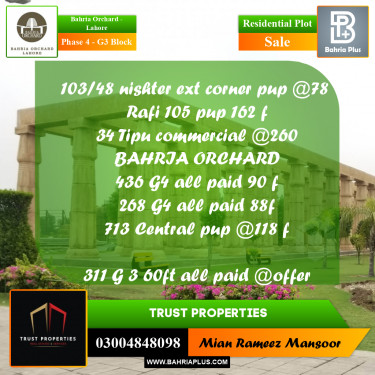 Residential Plot for Sale in Phase 4 - G3 Block -  Bahria Orchard, Lahore - (BP-196460)