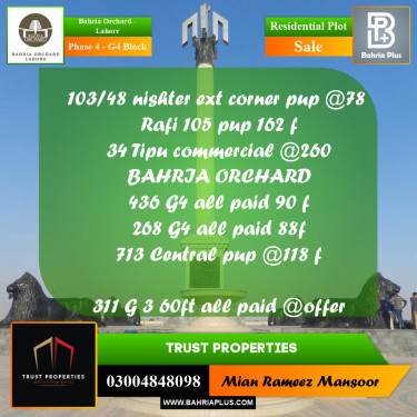 Residential Plot for Sale in Phase 4 - G4 Block -  Bahria Orchard, Lahore - (BP-196488)