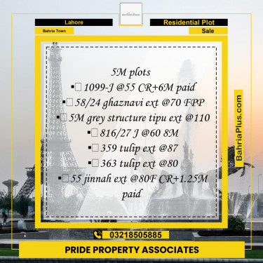 Residential Plot for Sale in Bahria Town, Lahore - (BP-196500)