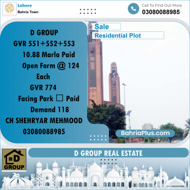 Residential Plot for Sale in Bahria Town, Lahore - (BP-196562)