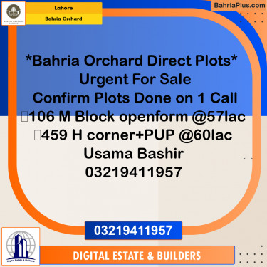 Residential Plot for Sale in Bahria Orchard, Lahore - (BP-196736)