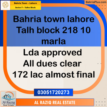 Residential Plot for Sale in Sector F - Talha Block -  Bahria Town, Lahore - (BP-196777)