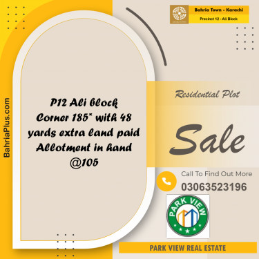 125 Sq. Yards Residential Plot for Sale in Precinct 12 - Ali Block -  Bahria Town, Karachi - (BP-196778)