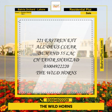 Residential Plot for Sale in Phase 1 - Eastern District Ext. I -  Bahria Orchard, Lahore - (BP-196850)