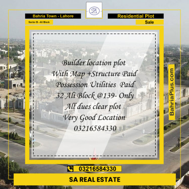 Residential Plot for Sale in Sector B - Ali Block -  Bahria Town, Lahore - (BP-196862)
