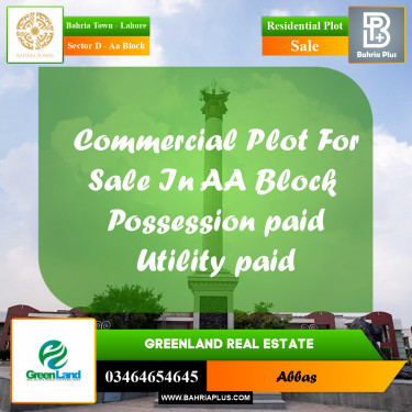 Residential Plot for Sale in Sector D - AA Block -  Bahria Town, Lahore - (BP-196961)