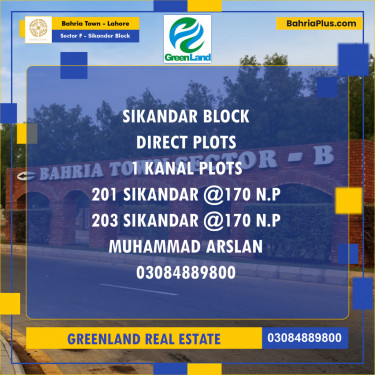Residential Plot for Sale in Sector F - Sikander Block -  Bahria Town, Lahore - (BP-196976)