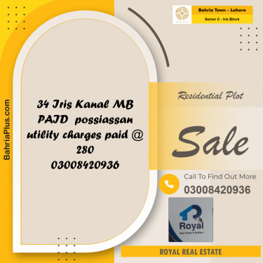 Residential Plot for Sale in Sector C - Iris Block -  Bahria Town, Lahore - (BP-197009)